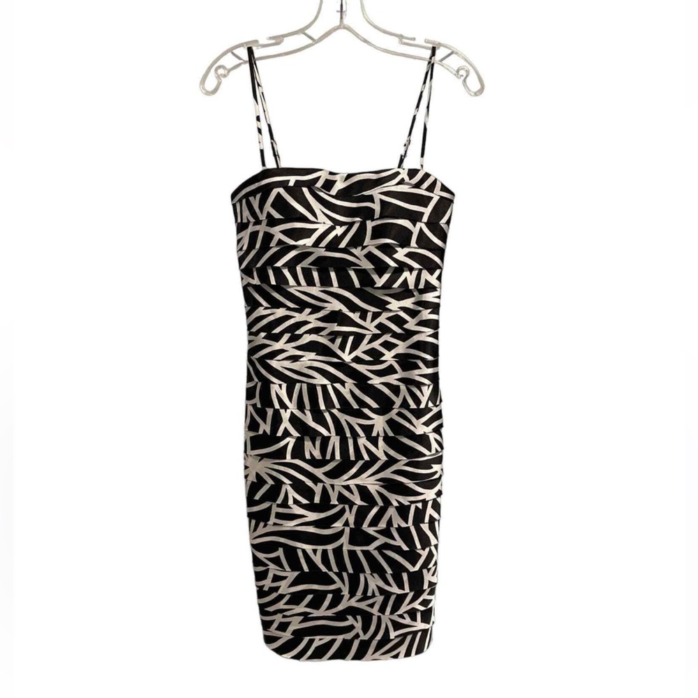 COLLECTIONS BLACK AND WHITE TIERED COCKTAIL DRESS
